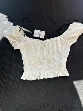 Forever 21 Off-Shoulder Smocked Crop Top - White